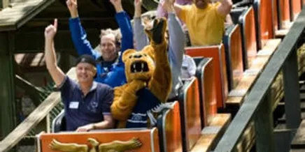 Nittany Lion mascot on a roller coaster