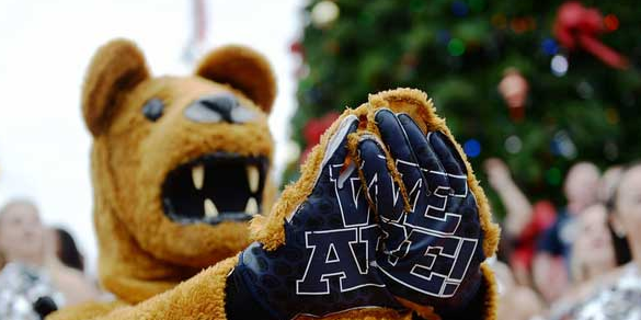 Nittany Lion mascot with WE ARE hands