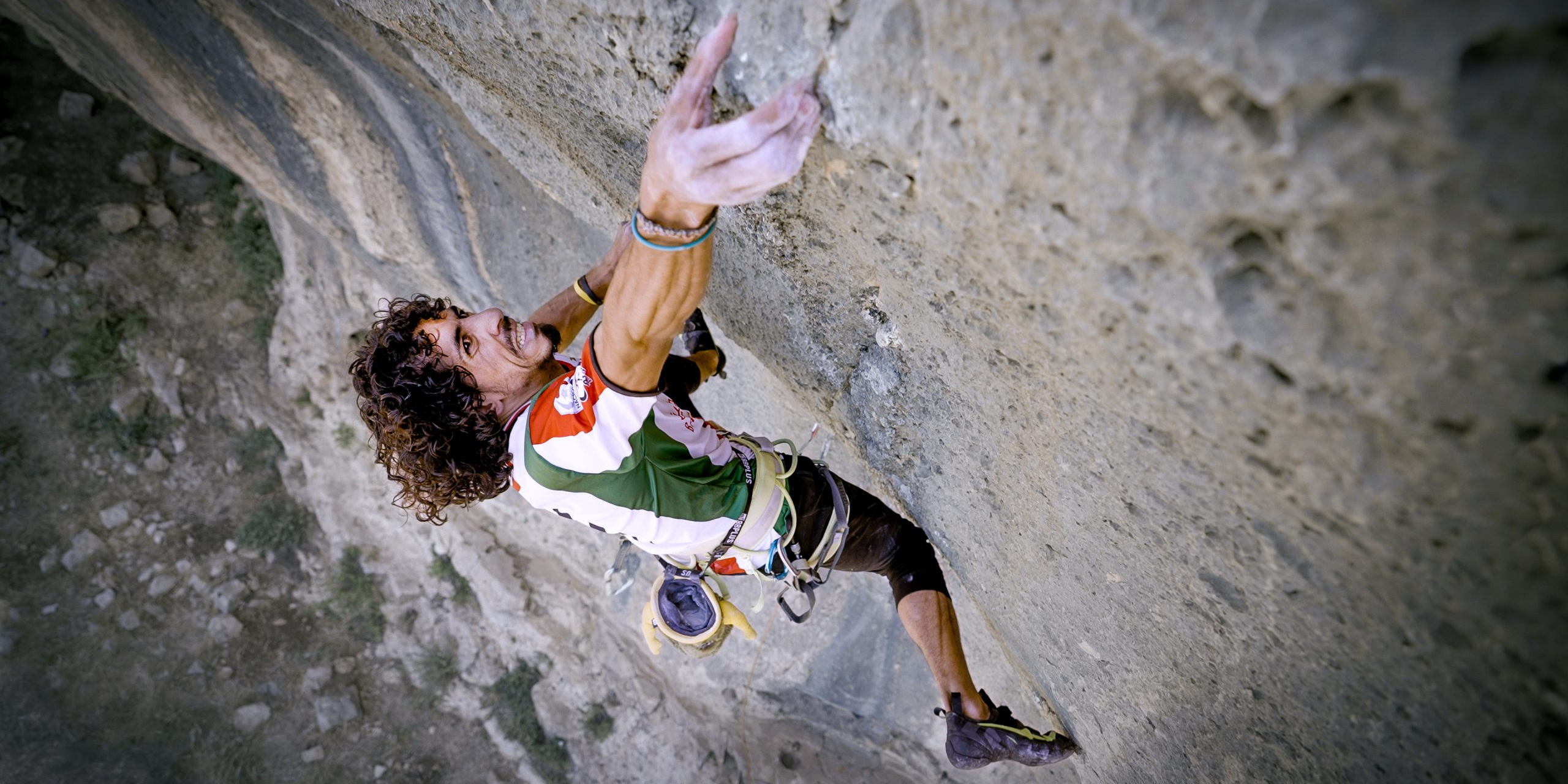 Palestinian American Andrew Bisharat rock climbing