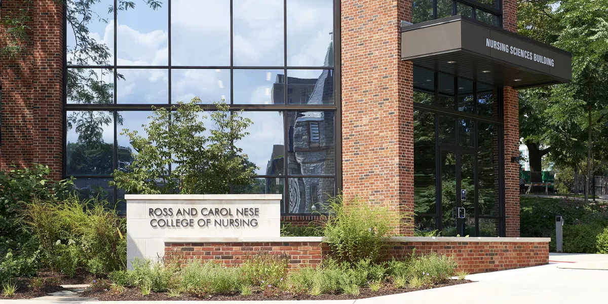Ross and Carol Nese College of Nursing Sign at Nursing Sciences Building