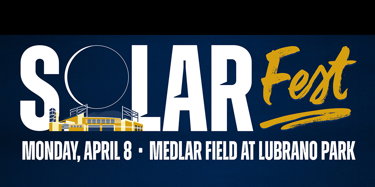 SolarFest graphic. "Monday, April 8. Medlar Field and Lubrano Park."