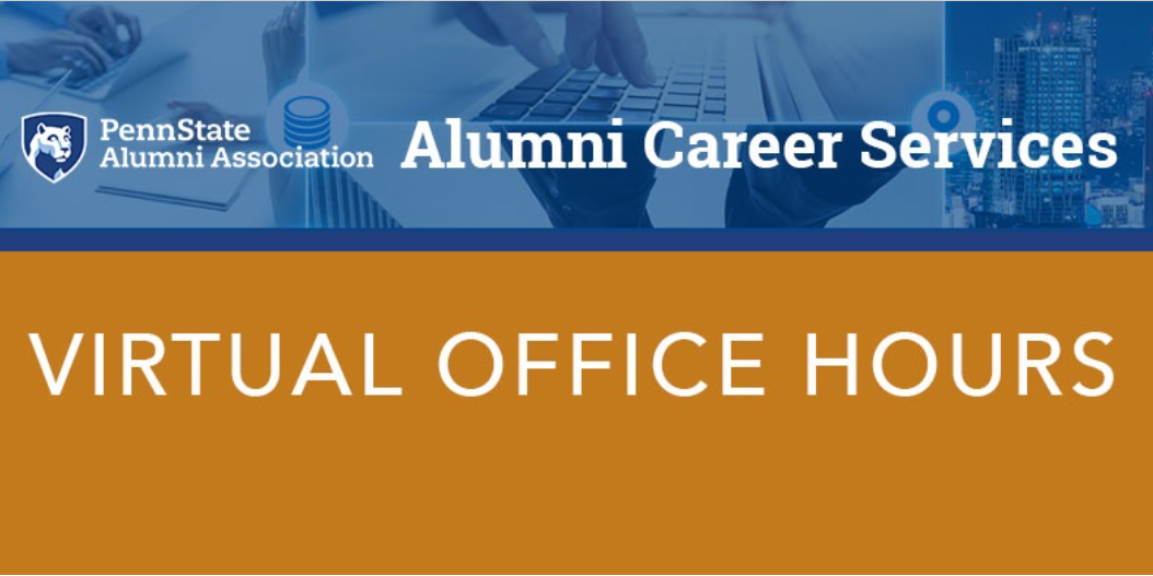 Penn State Alumni Association logo. "Alumni Career Services. Virtual Office Hours."
